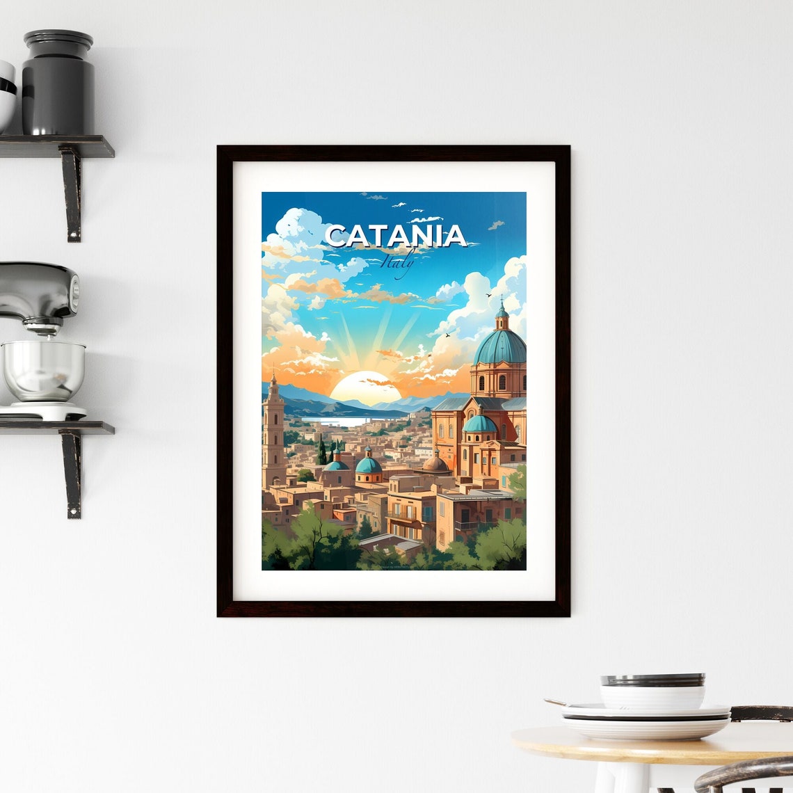 Vivid Catania Italy Sunset Domed Churches City Rooftop Poster - Image 2