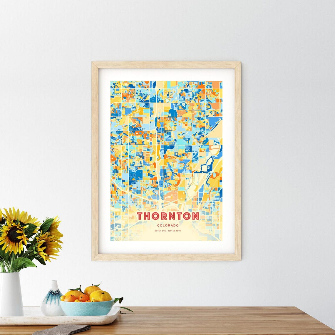 Thornton Colorado Colorful Modern Blue Orange City Map Art Poster - Image 2