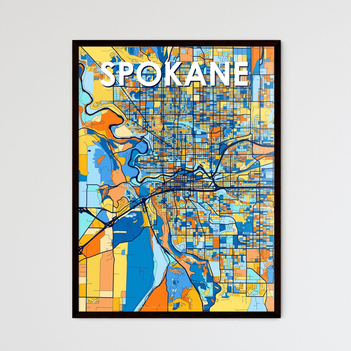 Spokane Washington City Map Poster Vibrant Modern Wall Decor Art
