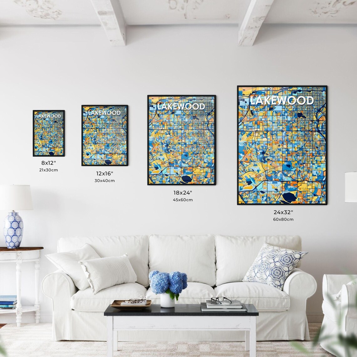 Lakewood Colorado Vibrant Stylized Blue and Orange City Map Poster - Image 3