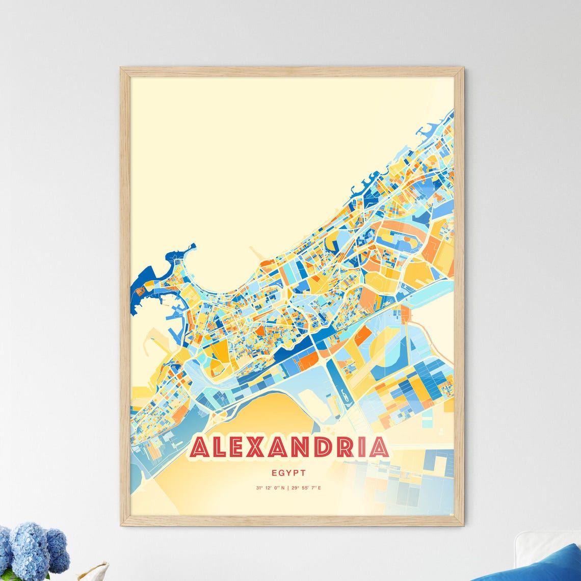 Alexandria Egypt Vibrant Stylized Blue and Orange City Map Poster