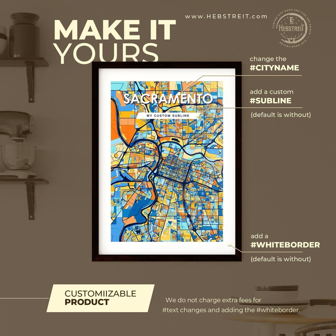 Sacramento California Colorful Modern City Map Poster for Home and Office - Image 2