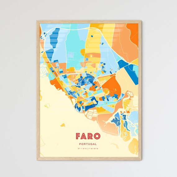 Faro Portugal Algarve Colorful Blue Orange City Map Art Poster