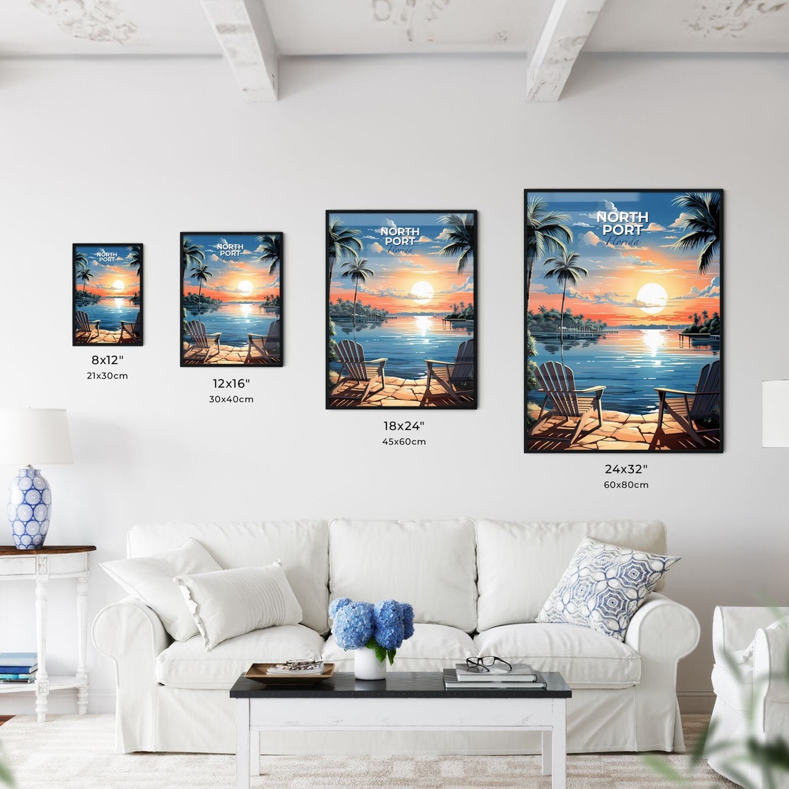North Port Florida Waterfront Sunset Palm Trees Adirondack Poster - Image 3