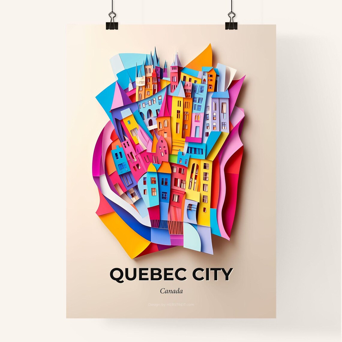Quebec City Canada Colorful Paper Cut Old Town Spires Travel Poster - Image 4