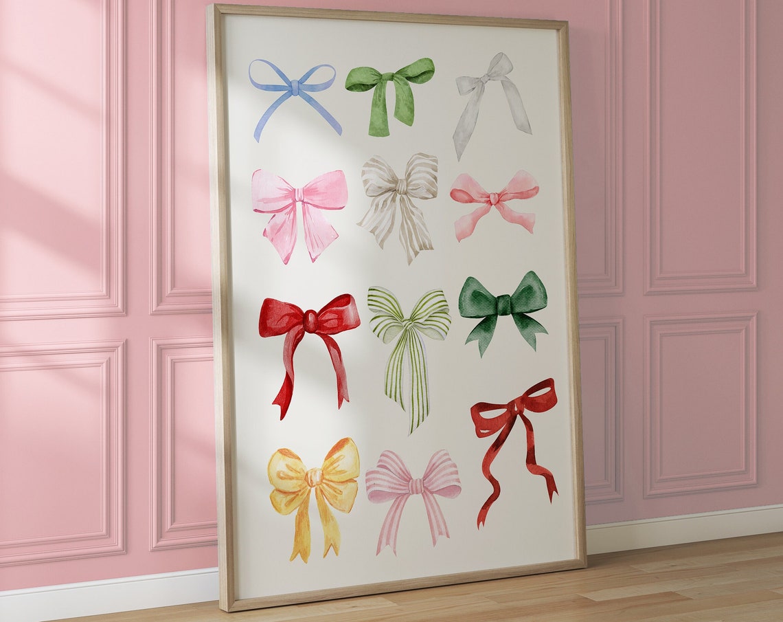 Rainbow Watercolor Ribbon Bows Grid Coquette Aesthetic Poster