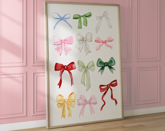 Rainbow Watercolor Ribbon Bows Grid Coquette Aesthetic Poster