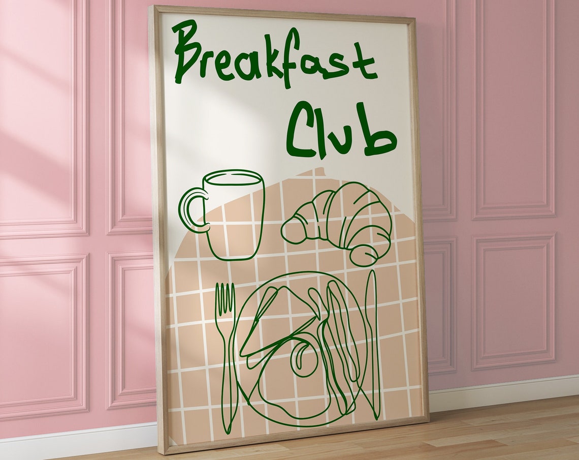 Breakfast Club Green Line Art Croissant Morning Table Poster - Image 5