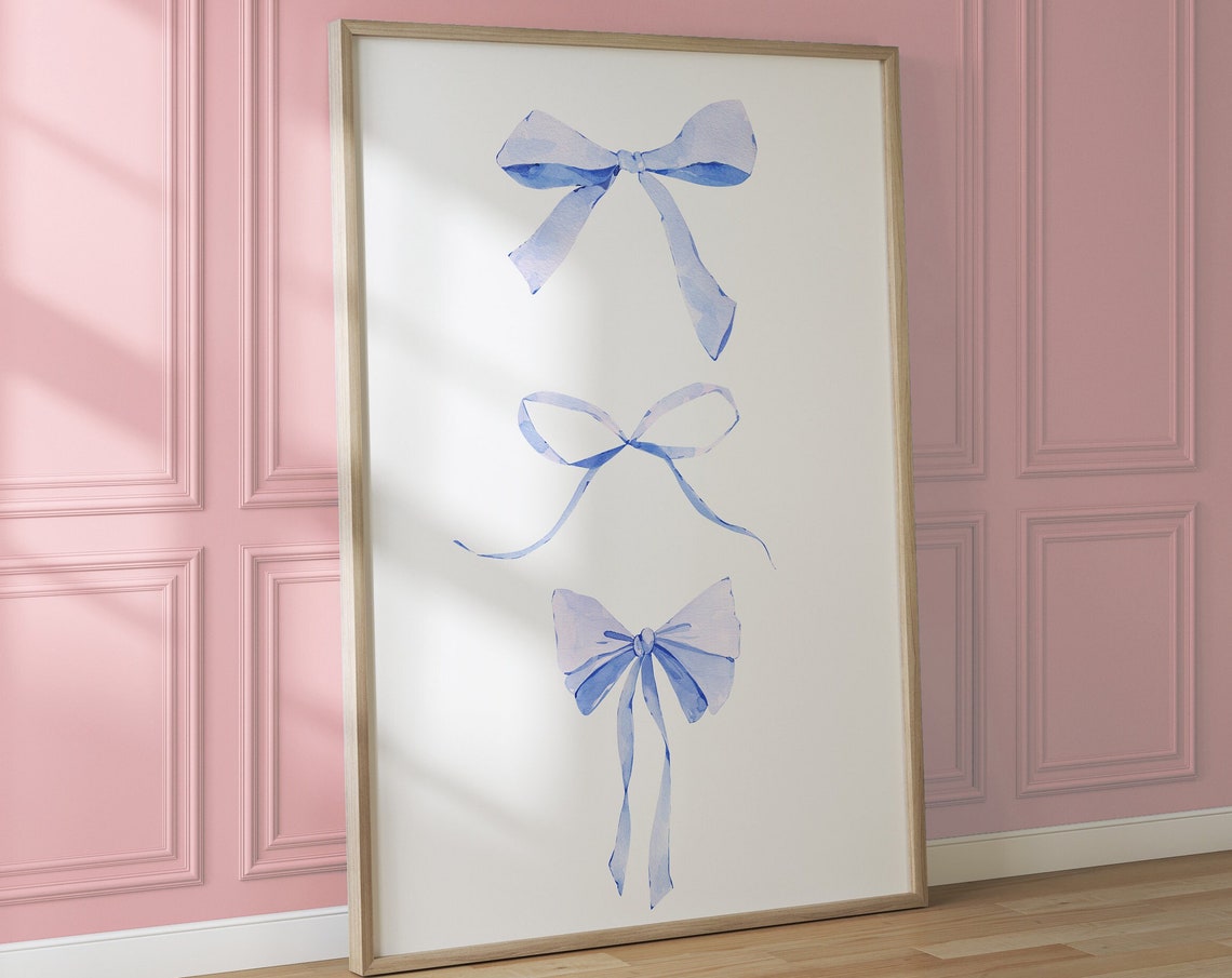 Periwinkle Blue Watercolor Bows Vertical Trio Coquette Poster - Image 5