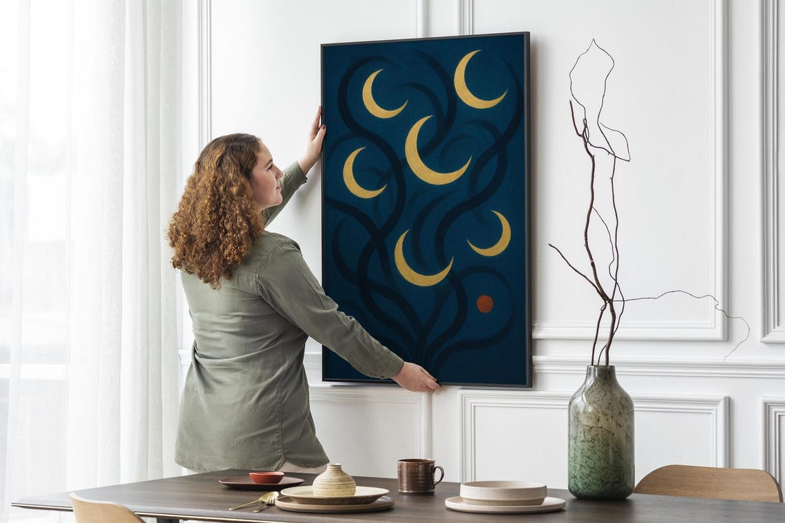 Moon Phases, Celestial Boho Night Sky Art Print