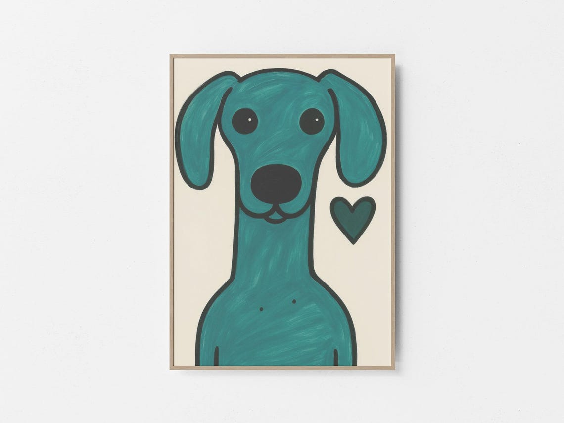 Whimsical Puppy Drawing With Heart, Nursery Decor - Image 2