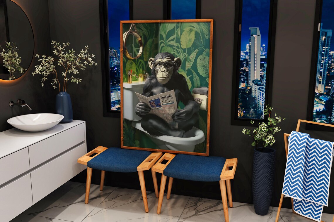 Funny Monkey Bathroom Decor, Tropical Humor Art - Image 4