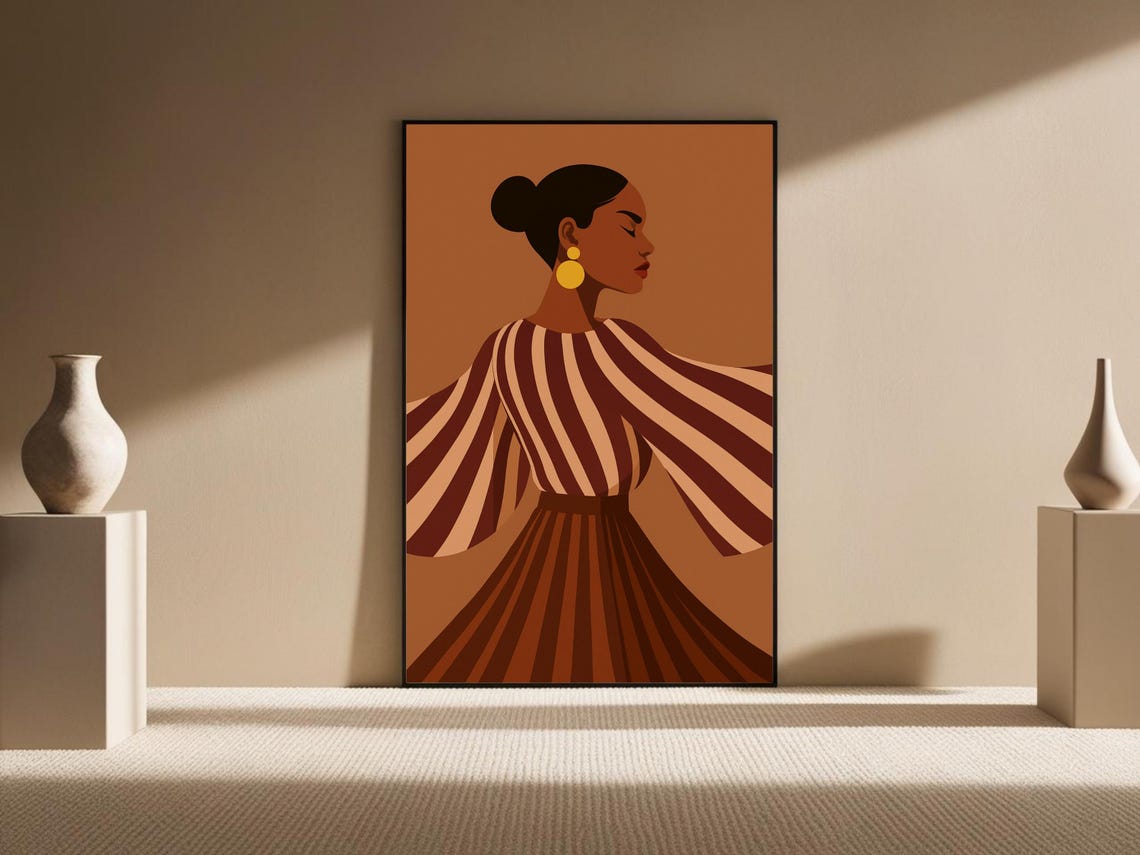 Bold Fashion Wall Art Of Woman, Minimalist Stripes - Image 5
