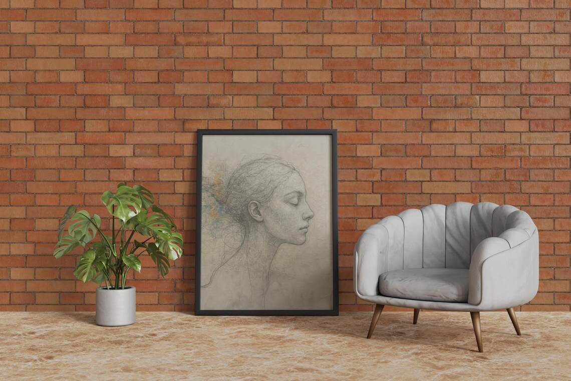 Textured Abstract Woman Portrait, Boho Home Decor