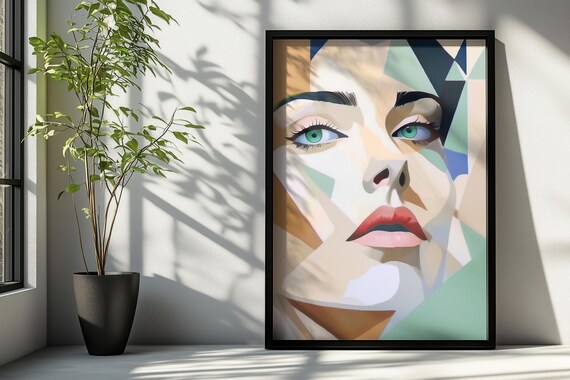 Abstract Geometric Woman Portrait, Boho Style