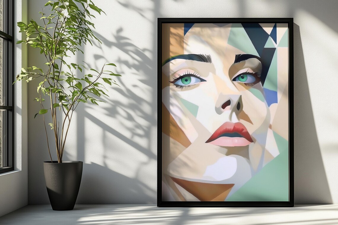 Abstract Geometric Woman Portrait, Boho Style