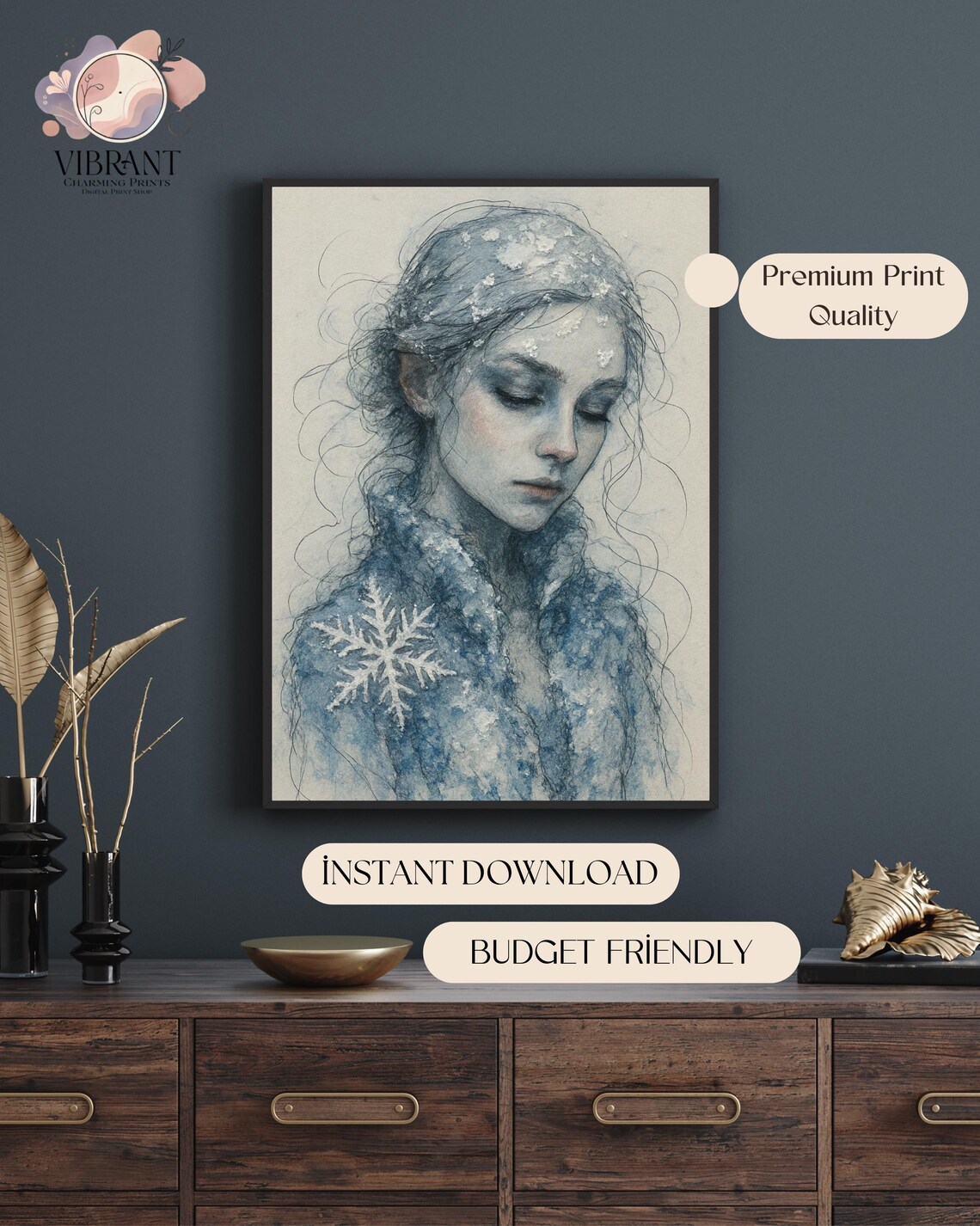 Winter Woman Portrait, Renaissance Style Artwork - Image 5