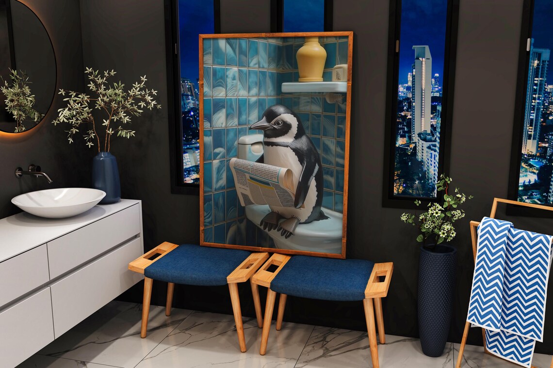 Funny Penguin Bathroom Wall Art, Toilet Humor Decor - Image 4