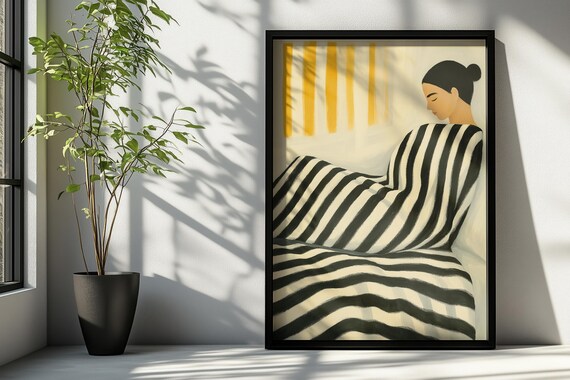 Minimalist Woman Illustration, Modern Cozy Bedroom Decor