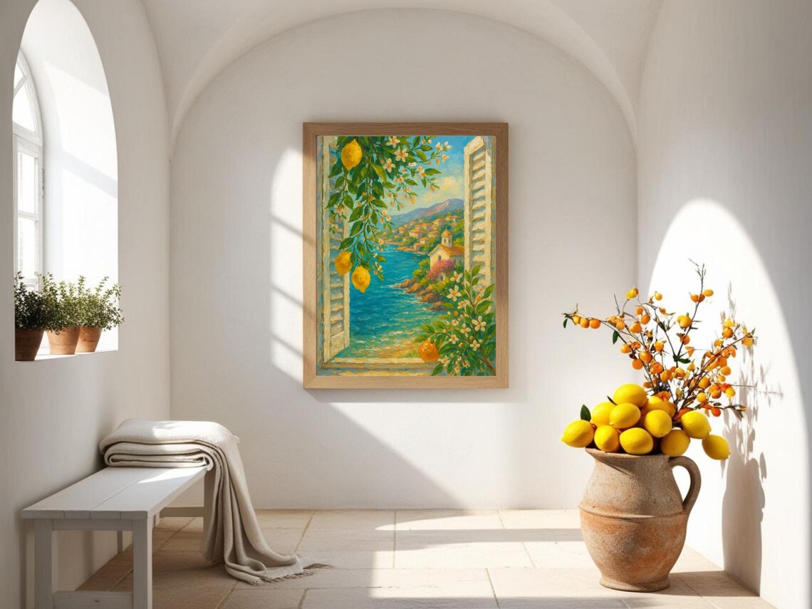 Italian Seaside Window, Lemon Tree Coastal View Print - Image 2