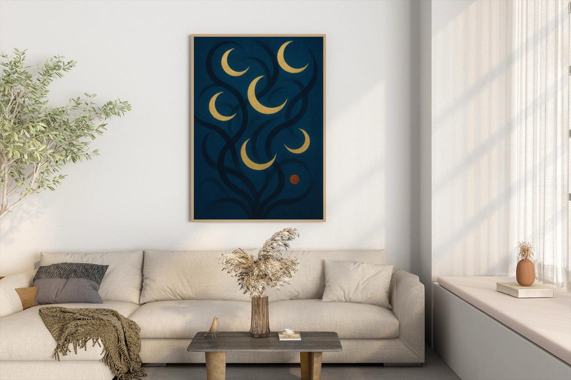 Moon Phases, Celestial Boho Night Sky Art Print - Image 3