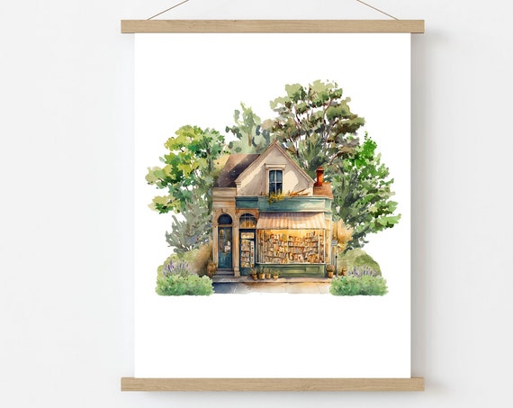 Book Shop Sign Library Decor Sign Book Nook Wall Art Decor 5x7 8x10 11x14 16x20 Country Bookstore Watercolor Wall Art Diy Decor
