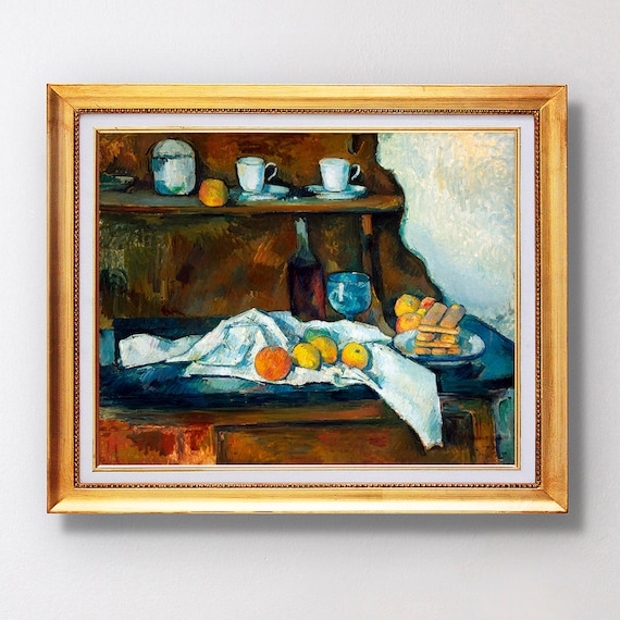 Paul Cezanne The Buffet Sideboard Still Life Cups Fruit Biscuits Poster