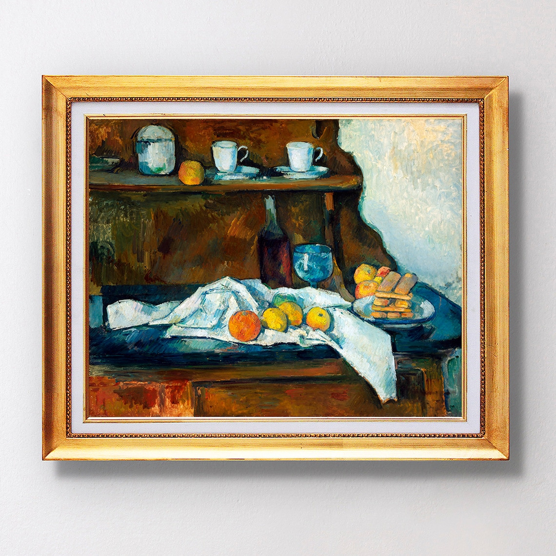 Paul Cezanne The Buffet Sideboard Still Life Cups Fruit Biscuits Poster