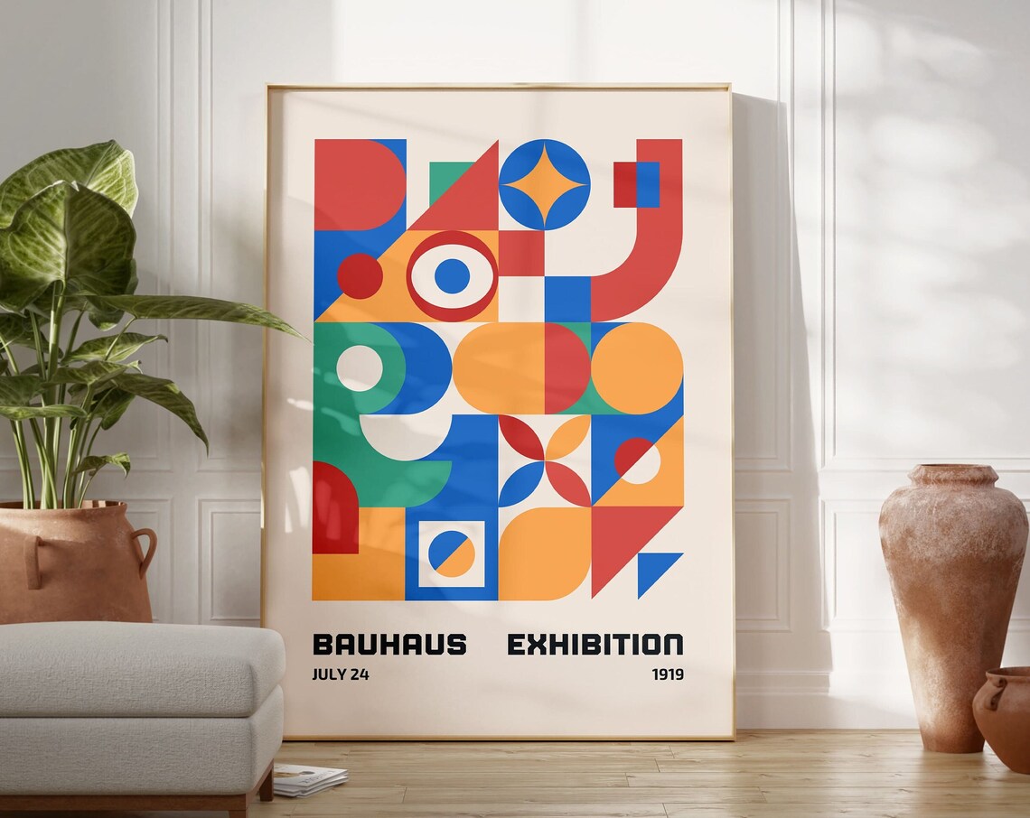 Bauhaus Geometric Poster Print, Mid-Century Retro