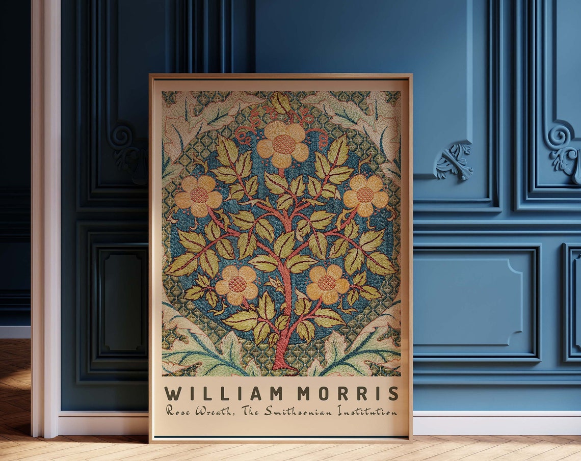 William Morris Rose Wreath Floral Textile Design Museum Art Poster