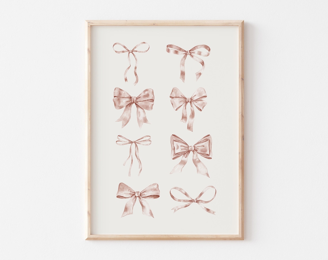 Beige Bow Nursery Print, Neutral Balletcore Art Print