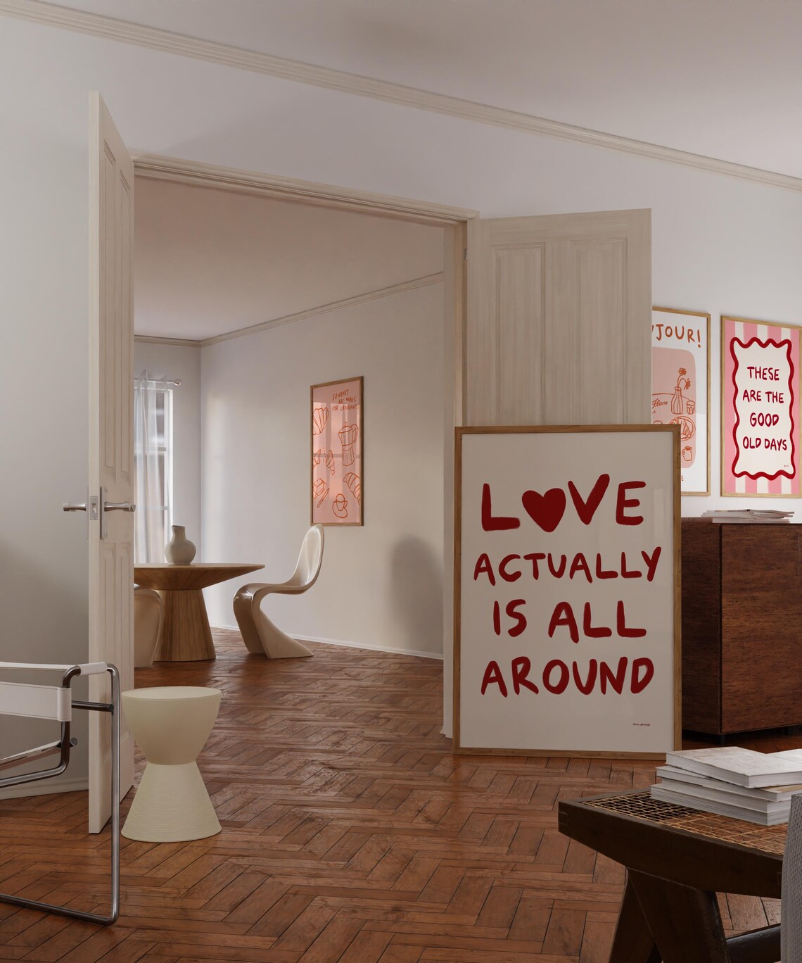 Love Actually Is All Around Red Handwritten Heart Quote Wall Art - Image 4