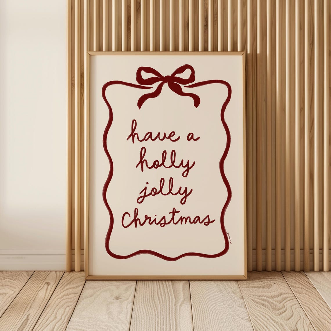Have a Holly Jolly Christmas Red Script Bow Ribbon Art Poster - Image 3