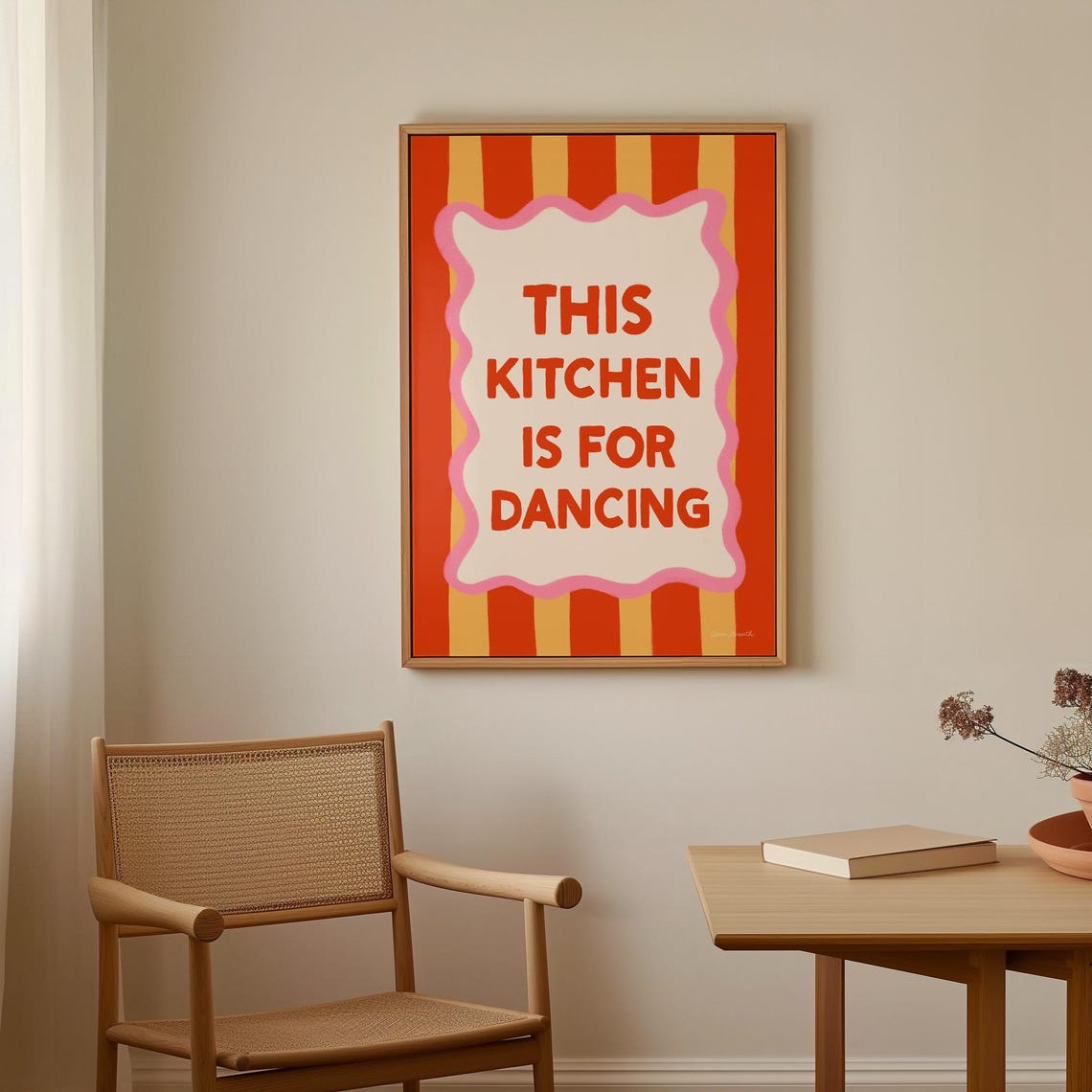 This Kitchen Is For Dancing Bold Orange Striped Retro Poster - Image 2