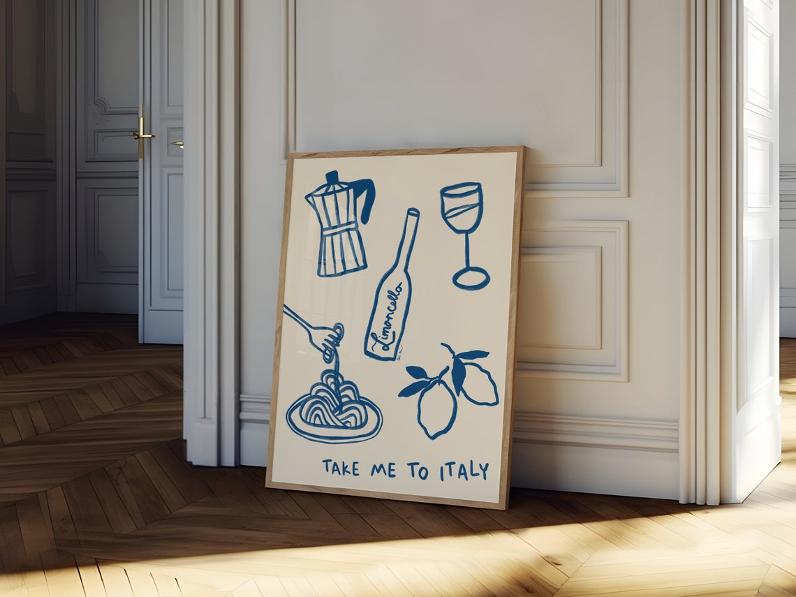 Take Me To Italy Amalfi Limoncello Pasta Sketch Kitchen Poster - Image 3