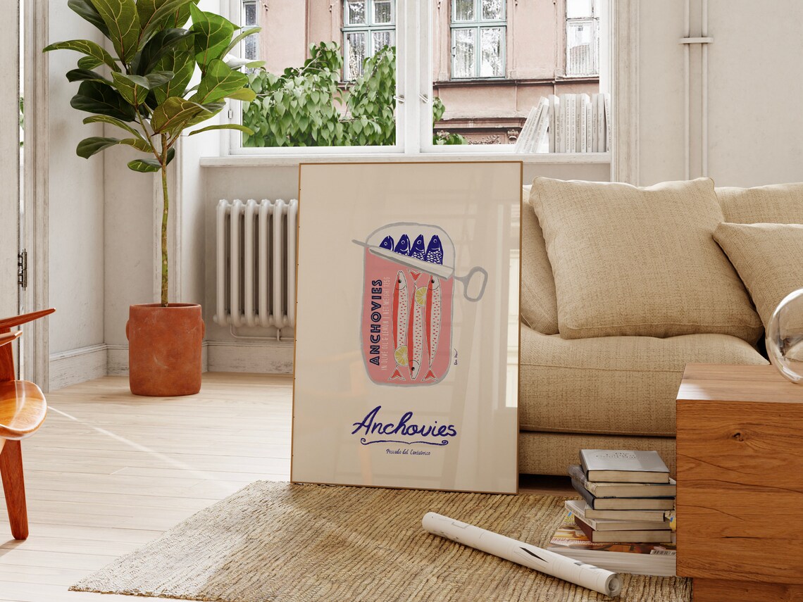 Anchovies Tin Illustration Sardine Can Seafood Kitchen Decor Poster - Image 4