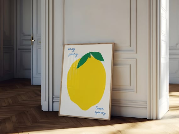 Lemon Wall Art Easy Peasy Lemon Squeezy Print Trendy Food Art Print Modern Kitchen Poster Retro Citrus Art Print Fruit Gallery Wall Art