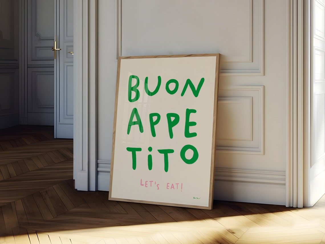 Buon Appetito Lets Eat Green Hand Lettered Italian Kitchen Poster