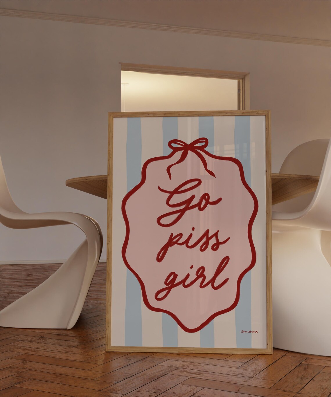 Go Piss Girl Funny Bow Bathroom Pink Striped Quote Art Poster - Image 3