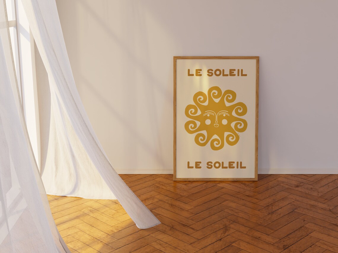 Le Soleil Golden Swirl Sun Face French Bohemian Summer Art Poster - Image 2