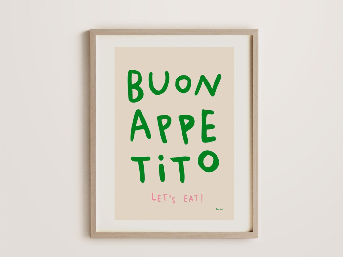 Buon Appetito Lets Eat Green Hand Lettered Italian Food Poster - Image 4