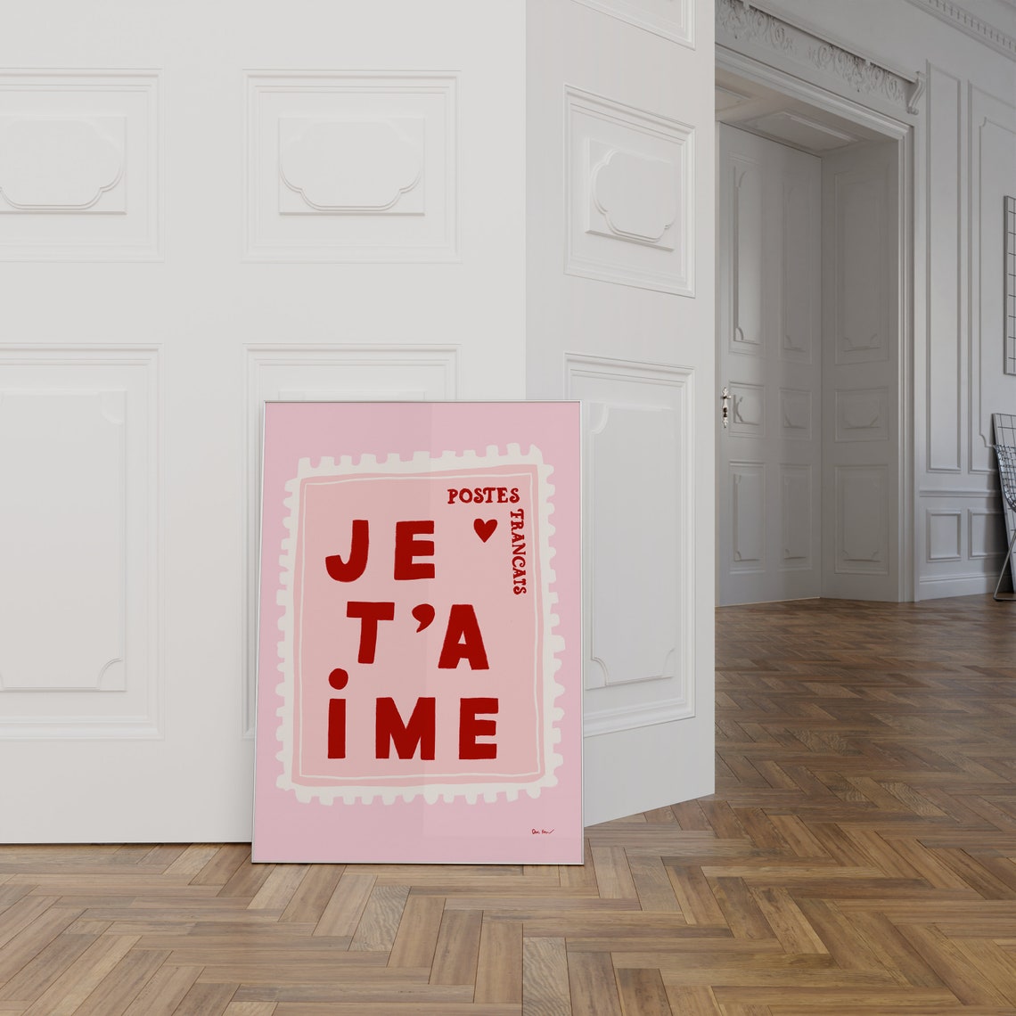 Je Taime French Postage Stamp Retro Red Heart Romantic Love Wall Art - Image 2