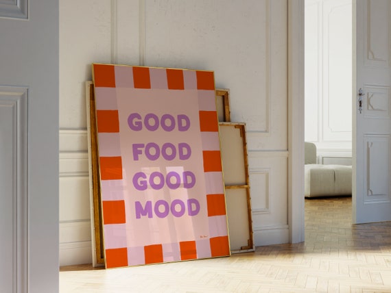 Good Food Good Mood Wall Art Modern Kitchen Art Maximalist Kitchen Print Trendy Dining Room Poster Cute Kitchen Decor Pink Food Poster