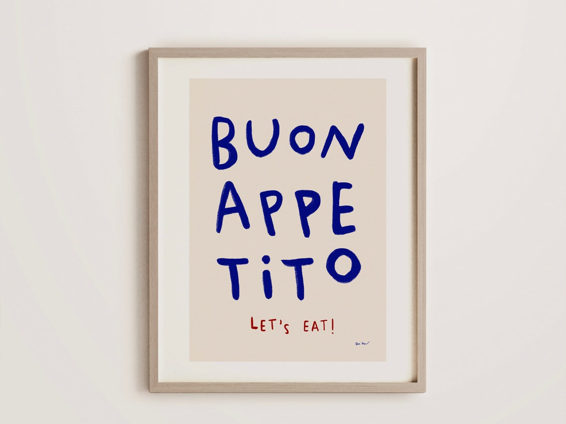 Buon Appetito Lets Eat Blue Hand Lettered Italian Kitchen Poster - Image 2