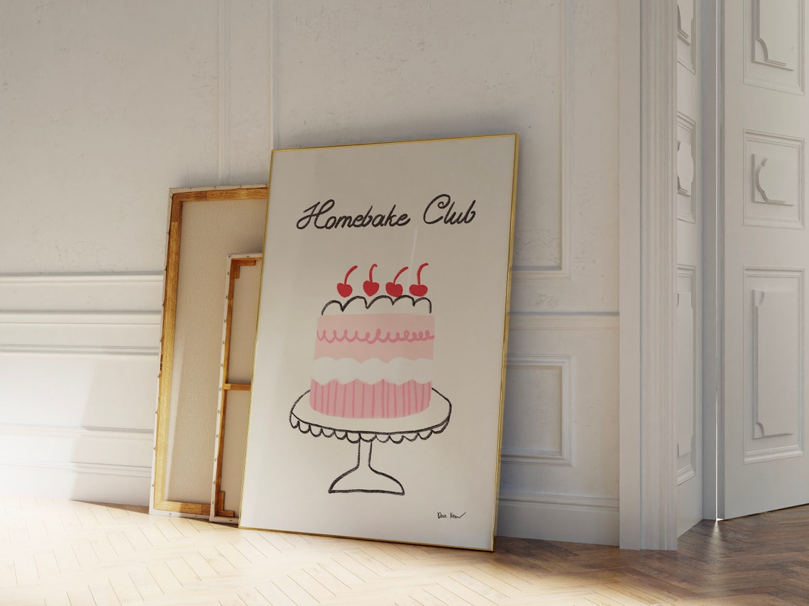 Cute Homebake Club Pink Cherry Cake Sweet Baking Kitchen Poster - Image 3