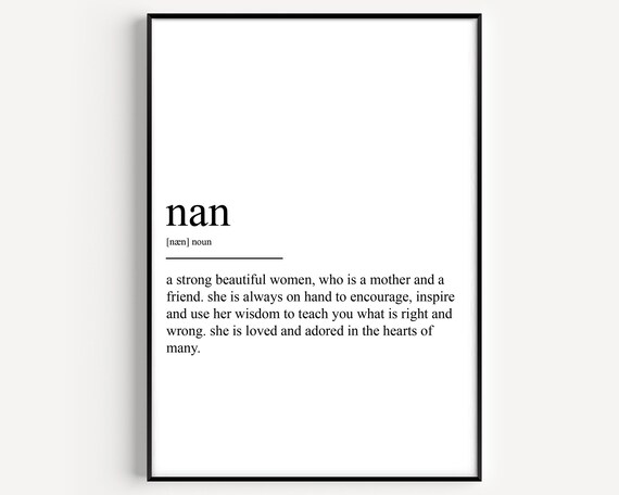 Nan Definition Dictionary Style Print Minimalist Home Wall Gift