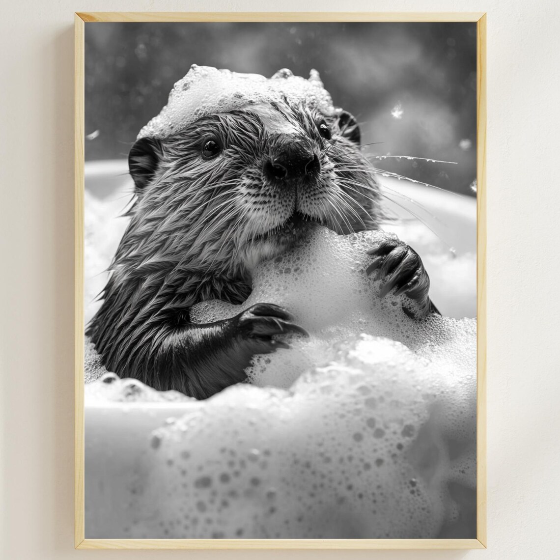 Beaver Bubble Bath Cute Black And White Funny Animal Wall Poster