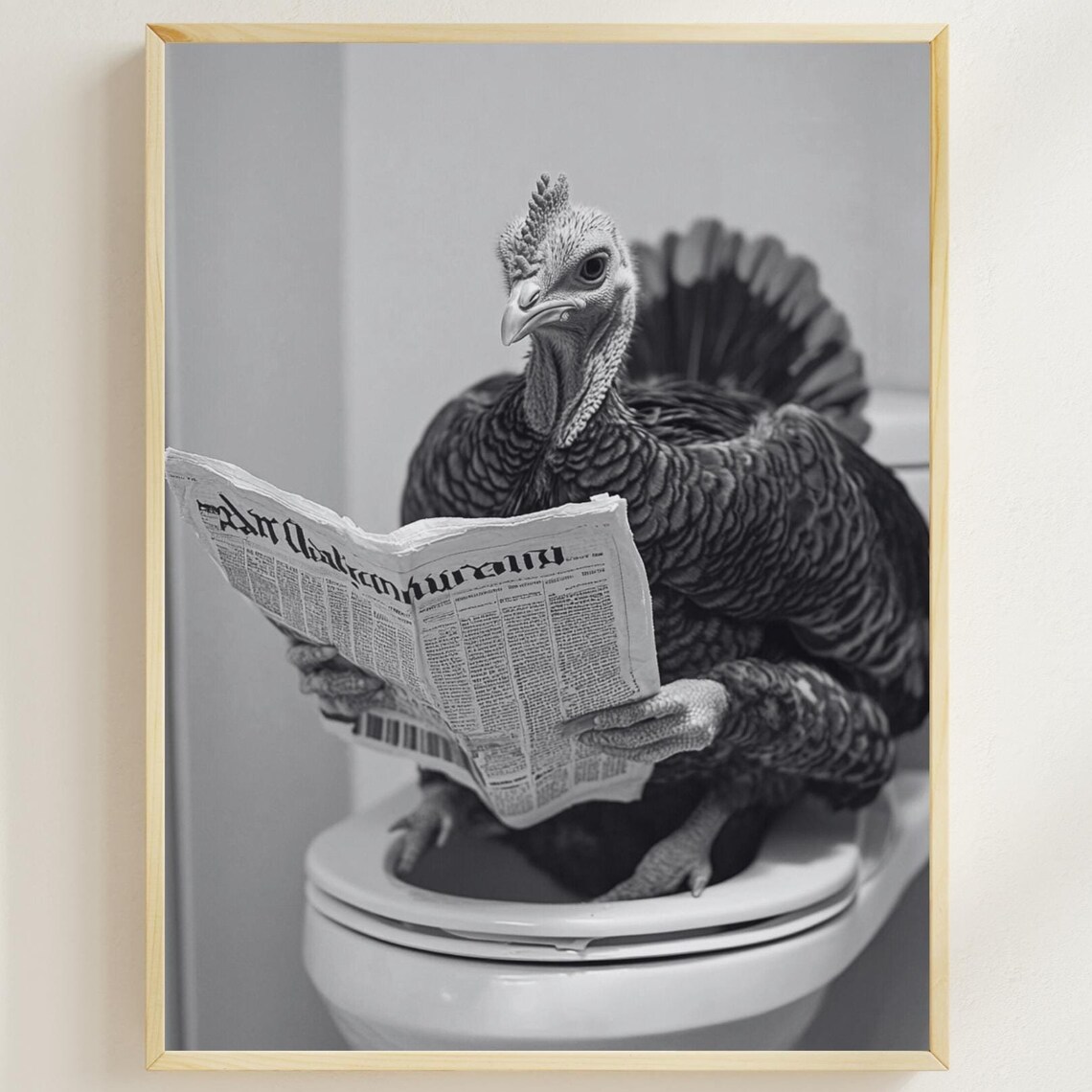 Turkey on the Toilet Reading Newspaper Funny Bathroom Poster