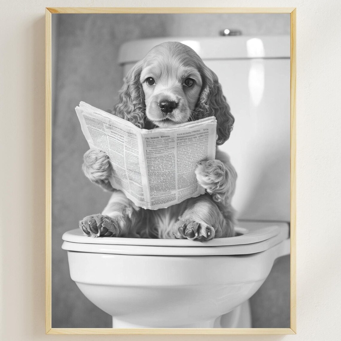 Cocker Spaniel Puppy Reading a Newspaper on the Toilet Funny Poster