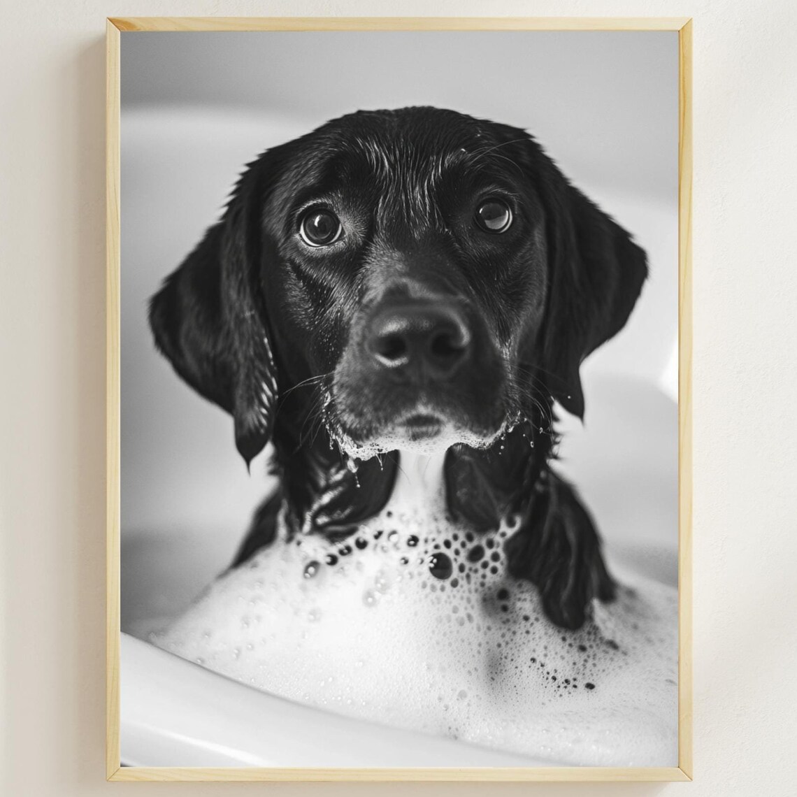 Black Labrador Puppy Bubble Bath Cute Dog Bathroom Wall Poster